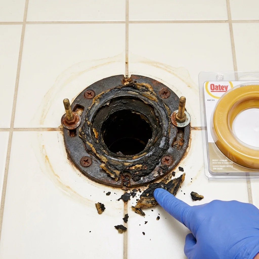 Failed wax ring showing water seepage at the base of a toilet in a Franklin, KY home