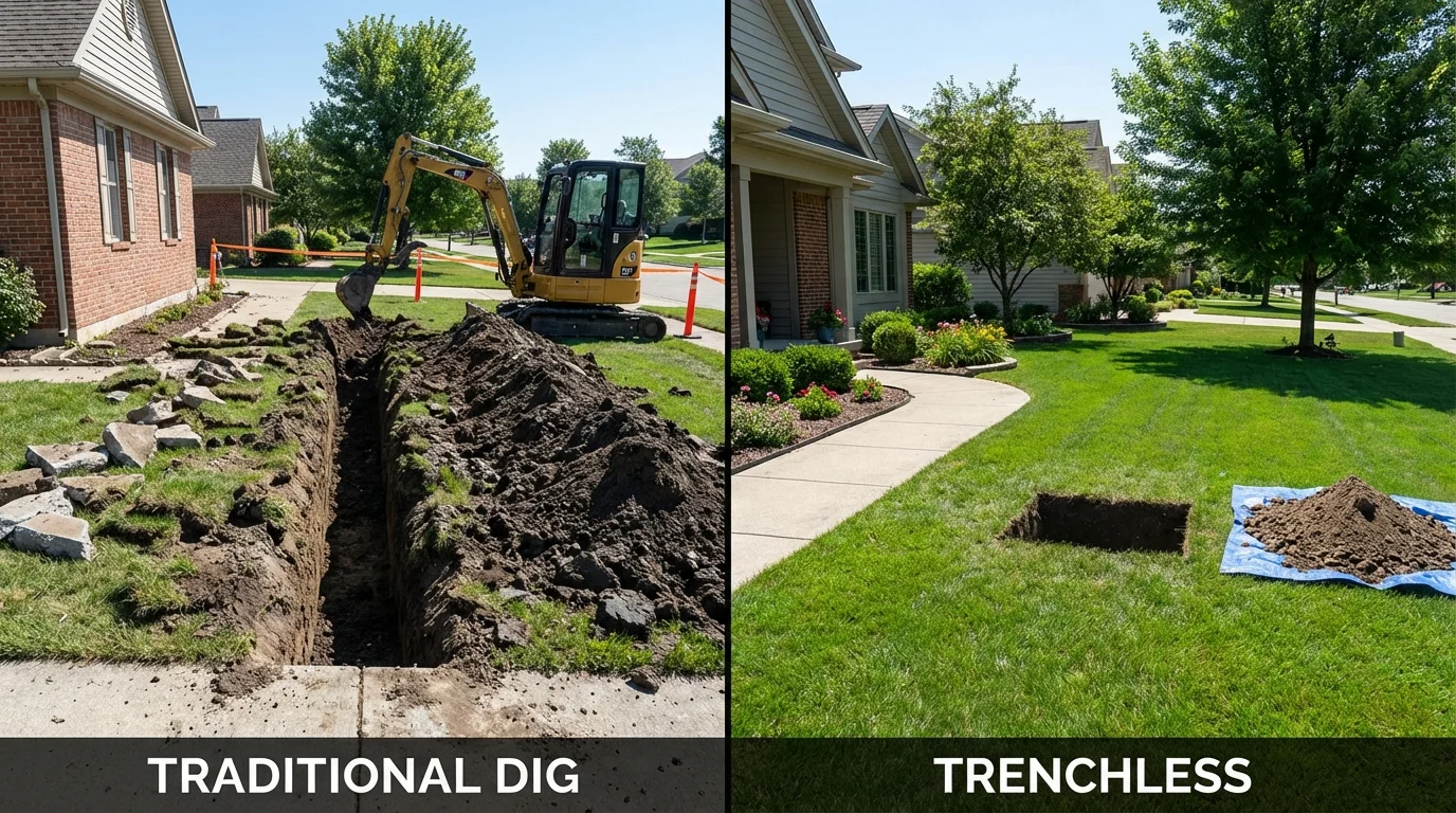 Trenchless sewer repair with minimal yard damage versus traditional excavation in Franklin, KY